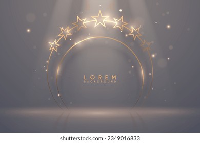Golden circle frame with stars and light effect