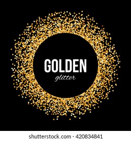 Golden Circle Frame with Text - Golden Glitter on Black Background