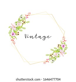 Golden circle frames with elegant flowers. Vector image
