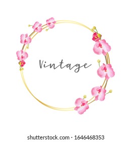 Golden circle frames with pink orchid flowers