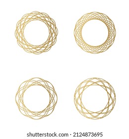 golden circle frames set, made of lines, bird's nest - vector illustration