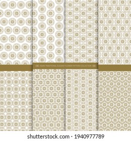 Golden circle geometric pattern collection. Asian traditional elegant flower abstract vector background. Pattern in swatches. 