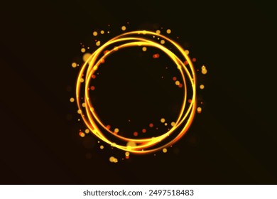 Golden circle glowing light effect.Bokeh sparkles with a round elliptical line.Vector.On a dark background.