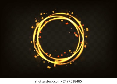 Golden circle glowing light effect.Bokeh sparkles with a round elliptical line.Vector.On a dark background.