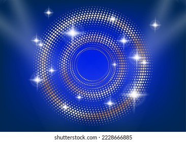 Marco de media tonalidad de círculo dorado con efecto de brillo claro. Luces y estrellas, fondo de círculo dorado. Cartel del ganador del vector, tarjeta de felicitación