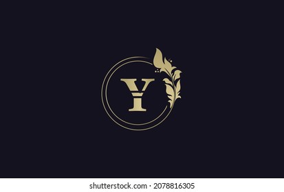 Golden circle leaf and creative art, symbol, logo design with Y letters for professional brand and business