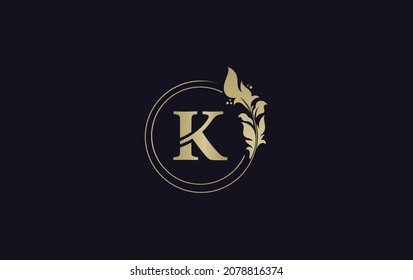 Golden circle leaf and creative art, symbol, logo design with K letters for professional brand and business