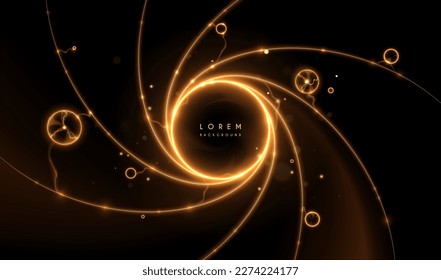 Efecto de luz circular dorado con luces sobre fondo negro