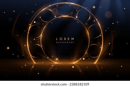 Golden circle light frame effect on black background