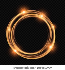 Golden circle light png. Luminous gold wavy line of light on a transparent background. Stock royalty free vector illustration. PNG	