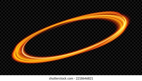 Golden circle light png. Luminous gold wavy line of light on a transparent background. Stock royalty free vector illustration. PNG