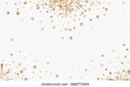 Golden Circle Light Transparent Background. Bright Glow Invitation. Yellow Sequin Luxury Card. Confetti Modern Design.
