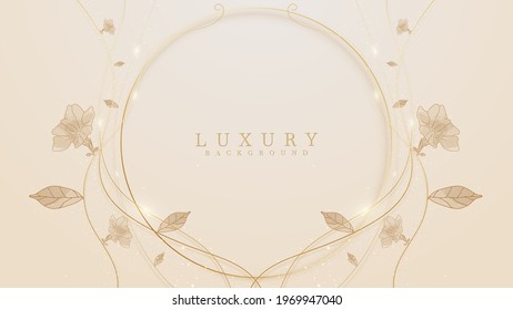 Golden circle line with hand drawn style floral on yellow pastel background. Luxury modern concept. vector illustration about sweet feeling.