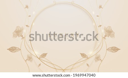 Golden circle line with hand drawn style floral on yellow pastel background. Luxury modern concept. vector illustration about sweet feeling.
