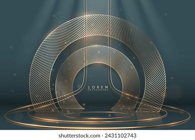 Escenario de líneas de círculo dorado con efectos de luz