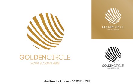 Golden circle logo abstract line style for luxury shop, boutique emblem, minimal premium logotype, gold stamp, simple sign, monogram, elegance label, cafe, hotel, restaurant. Gold frame. Vector 10 eps