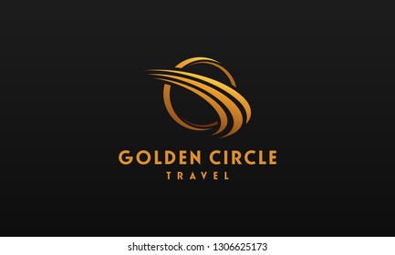 Golden Circle Logo Travel industry vector, Circle Swoosh logo template