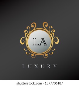 Golden Circle Luxury Letter L and A, LA  logo. Elegant circle luxury logo with golden color design concept for initial, emblem, luxuries business, wedding service and more brand identity.