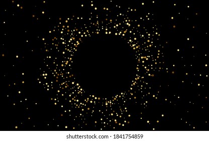 Golden Circle Vector de lujo negro fondo. Luminoso fondo de chispa. Ilustración del Efecto Lluvia Amarillo. Diseño De Glamour Brillante.