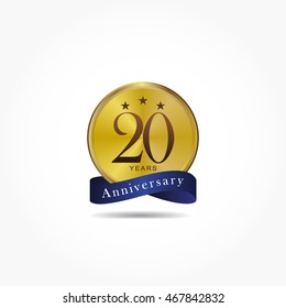 golden circle medal anniversary logo with blue ribbon