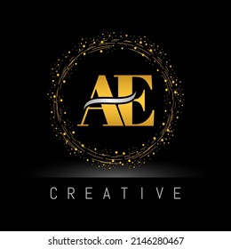 Golden circle Metal Dots AE Logo Design. AE Letter Logo Design Vector with Dots.