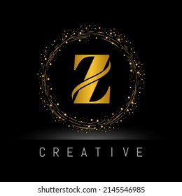 Golden circle Metal Dots  Z Logo. Z Letter Design Vector with Dots.