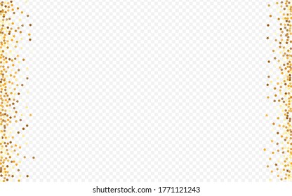 Golden Circle Modern Transparent Background. Holiday Sparkle Pattern. Gold Confetti Bright Card. Polka Bridal Banner.