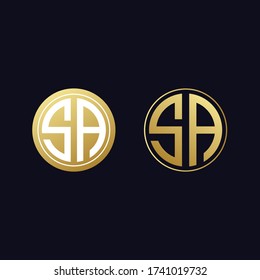 conjunto de logotipos de SA con letra monograma de círculo dorado