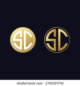 goldfarbener Monogramm-Buchstaben SC-Logo-Satz