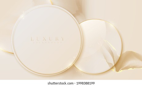 Golden circle on luxury marble background. 3d realistic style. vector illustration.