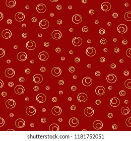Golden circle on a red background. Duplicate abstract seamless pattern. Vector illustration