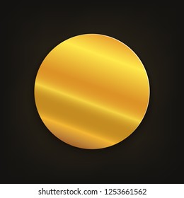 Golden circle plate. Vector illustration. Golden metal round medal, isolated