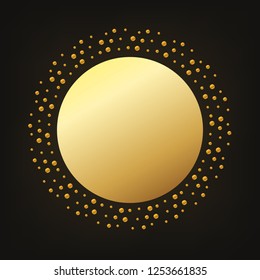 Golden circle plate. Vector illustration. Golden metal round medal