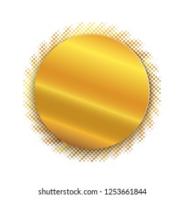 Golden circle plate. Vector illustration. Golden metal round medal, isolated