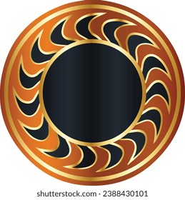 Golden circle plate. Vector illustration. Golden metal round medal, isolated
