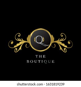 Golden Circle Q Logo Luxury Boutique vector design concept.