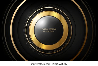 golden circle rings black bright glass ball decorative modern and creative digital geometric luxury background,cover and card design.vector illustration award and technology concept dark backdrop. 