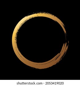 Golden circle. Round form, frame. Shiny foil Enso zen symbol.