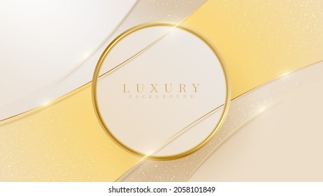 Golden circle with sparkle curve line and glittering light effects, Luxury background design.