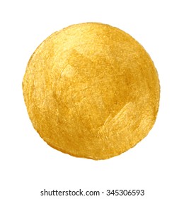 Golden circle stain background. Abstract hand painted golden background. Isolated on white. Template for your design