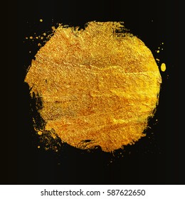 Golden circle stain background. Abstract textured illustration. Golden background glittering art illustration. Hand painted grunge texture on black