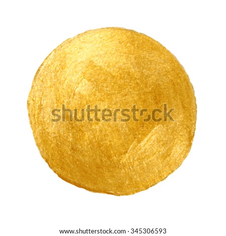 Golden circle stain background. Abstract hand painted golden background. Isolated on white. Template for your design