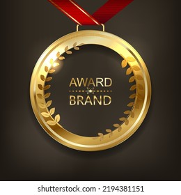 Golden circle template with laurel wreath. Vector.
