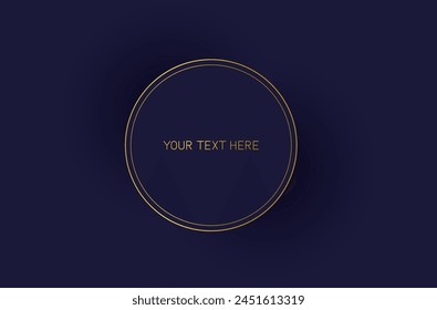 Golden circle with text, dark blue background.
