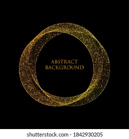 Golden circle. Wave background. Glittering particles. Design for decoration