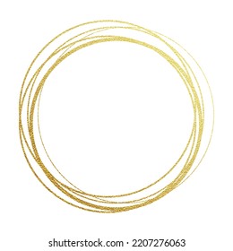 Golden circles abstraction of gold foil and glitter. Textured golden rings on white background for Christmas and New Year greeting card