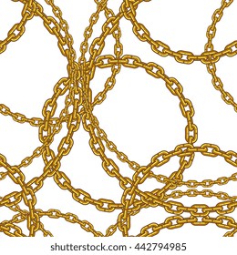 Golden circles chains seamless pattern, fashion fabric textures, vector illustration. Design for web and mobile app.