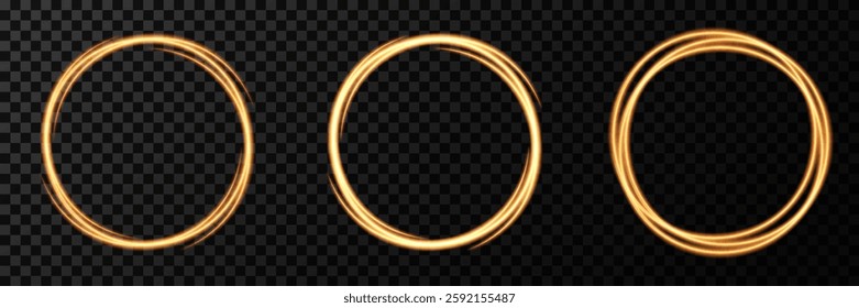 Golden circles with fire effects. Light effect.Golden abstract transparent background. Vector.