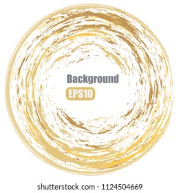 Golden circles on a white background, abstract background with brush strokes, vector design background