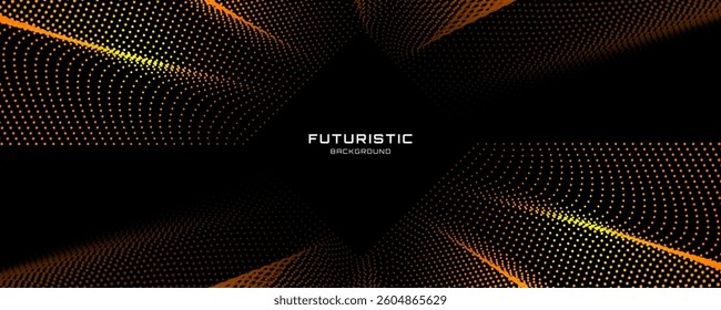 Golden circles techno background. Big data visualization on dark space with dotted lines effect decoration. Modern graphic design element dots waves style concept for web, art, card, or brochure cover